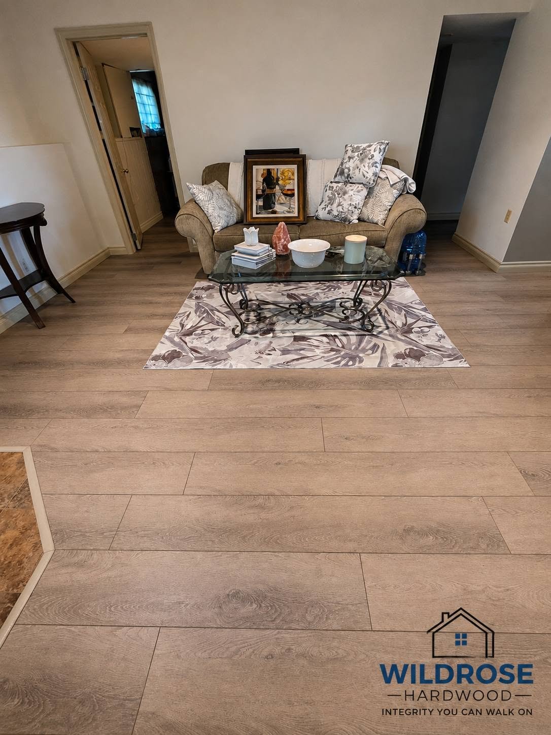 Basement luxury vinyl plank flooring installation by Wildrose Hardwood, Calgary Airdrie